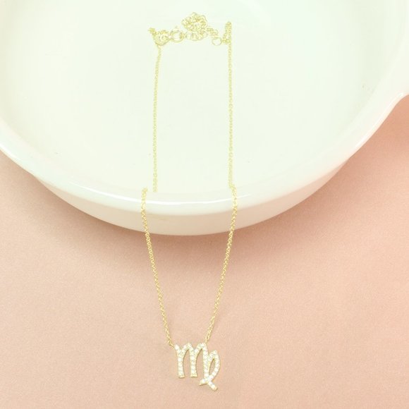 14k Gold Vermeil Virgo Zodiac CZ Necklace - Picture 4 of 7